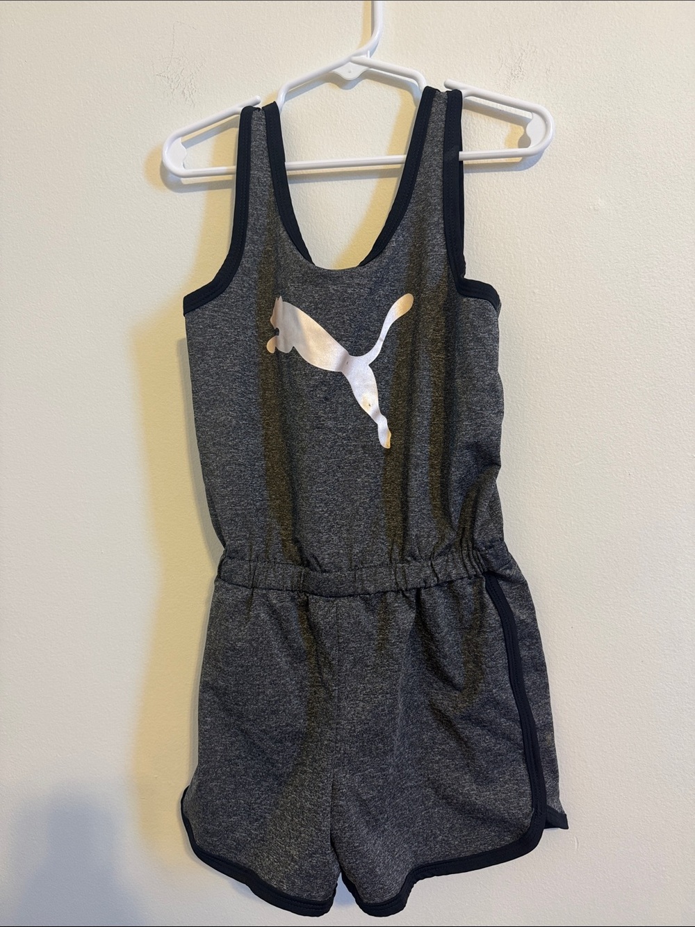 Puma Dark Gray Sleeveless Logo Romper with Navy Trim
